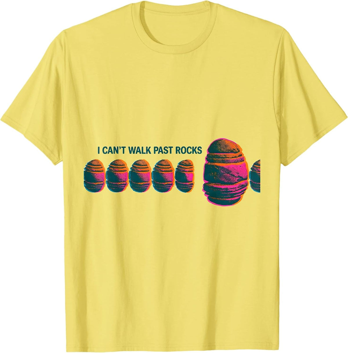 Men's I Can't Walk Past Rocks Funny Geology Rock Collector Hobby T-Shirt - Lemon Yellow