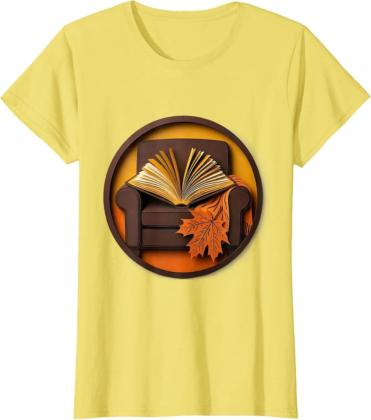 Book in Armchair Cozy Fall Bookworm Autumn Reading T-Shirt - Lemon Yellow