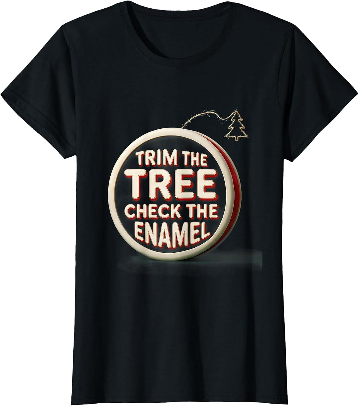 Trim The Tree Check The Enamel Funny Dentist Christmas T-Shirt - Black