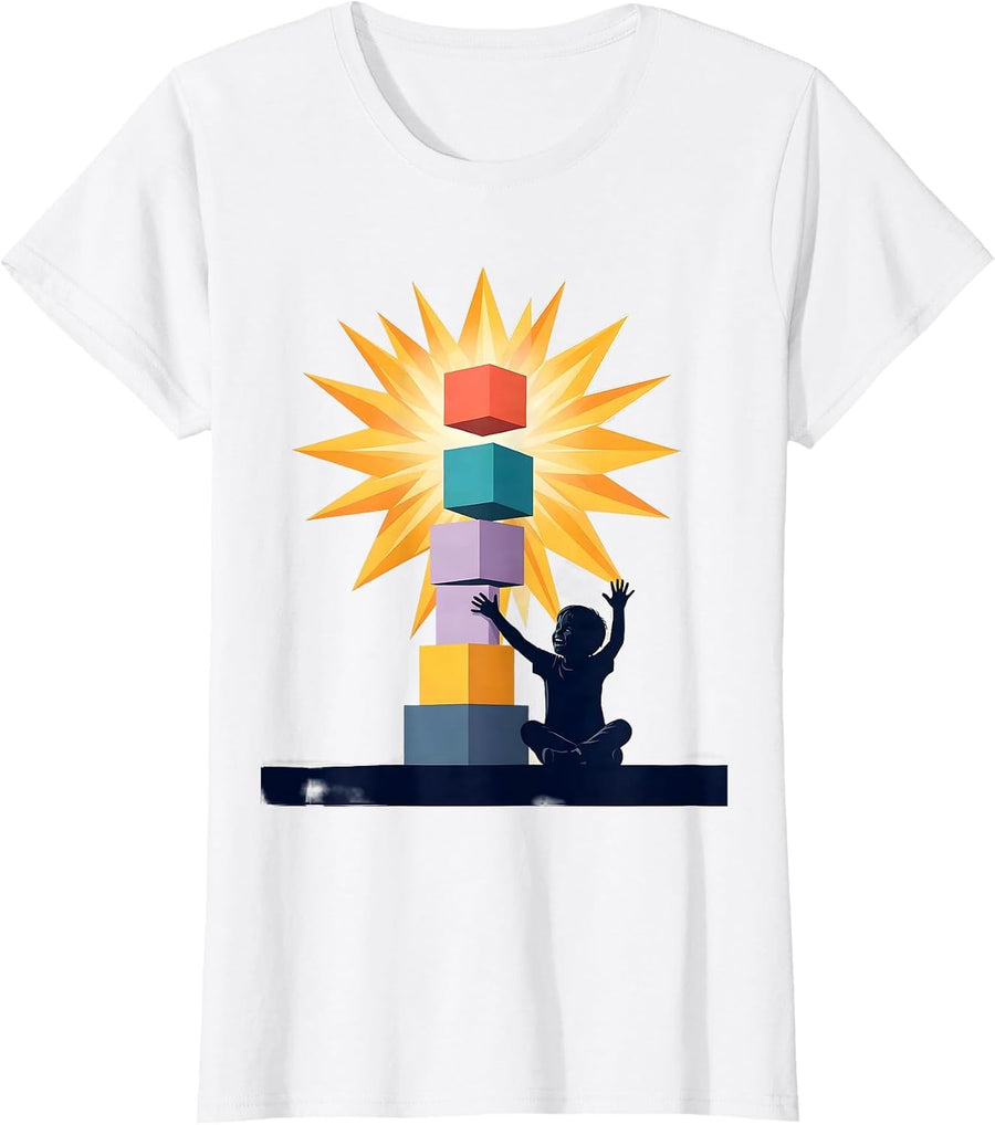 Women's Autism Awareness Child Building Glowing Blocks T-Shirt - White