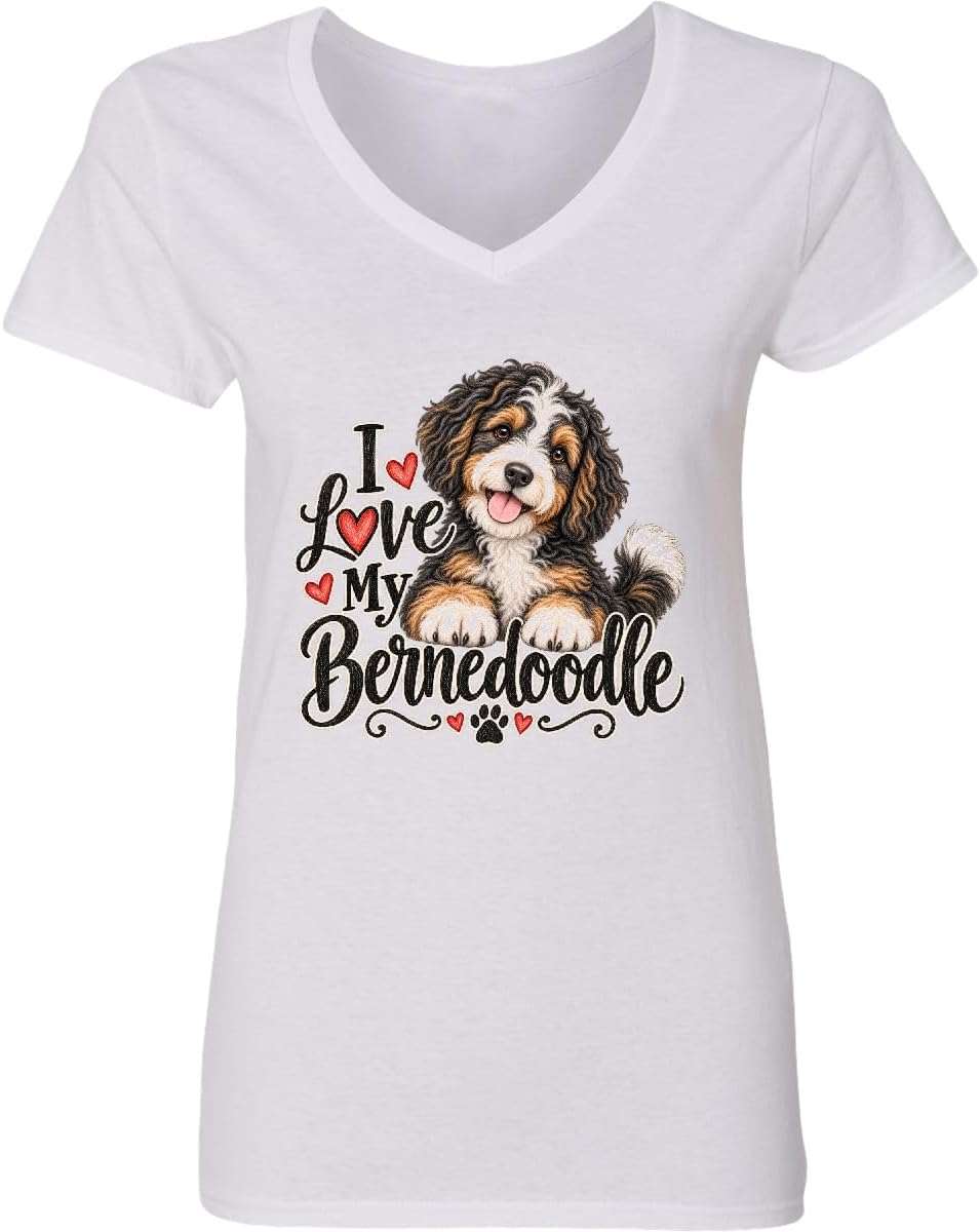 inktastic I Love My Bernedoodle Women's V-Neck T-Shirt - 0020 White