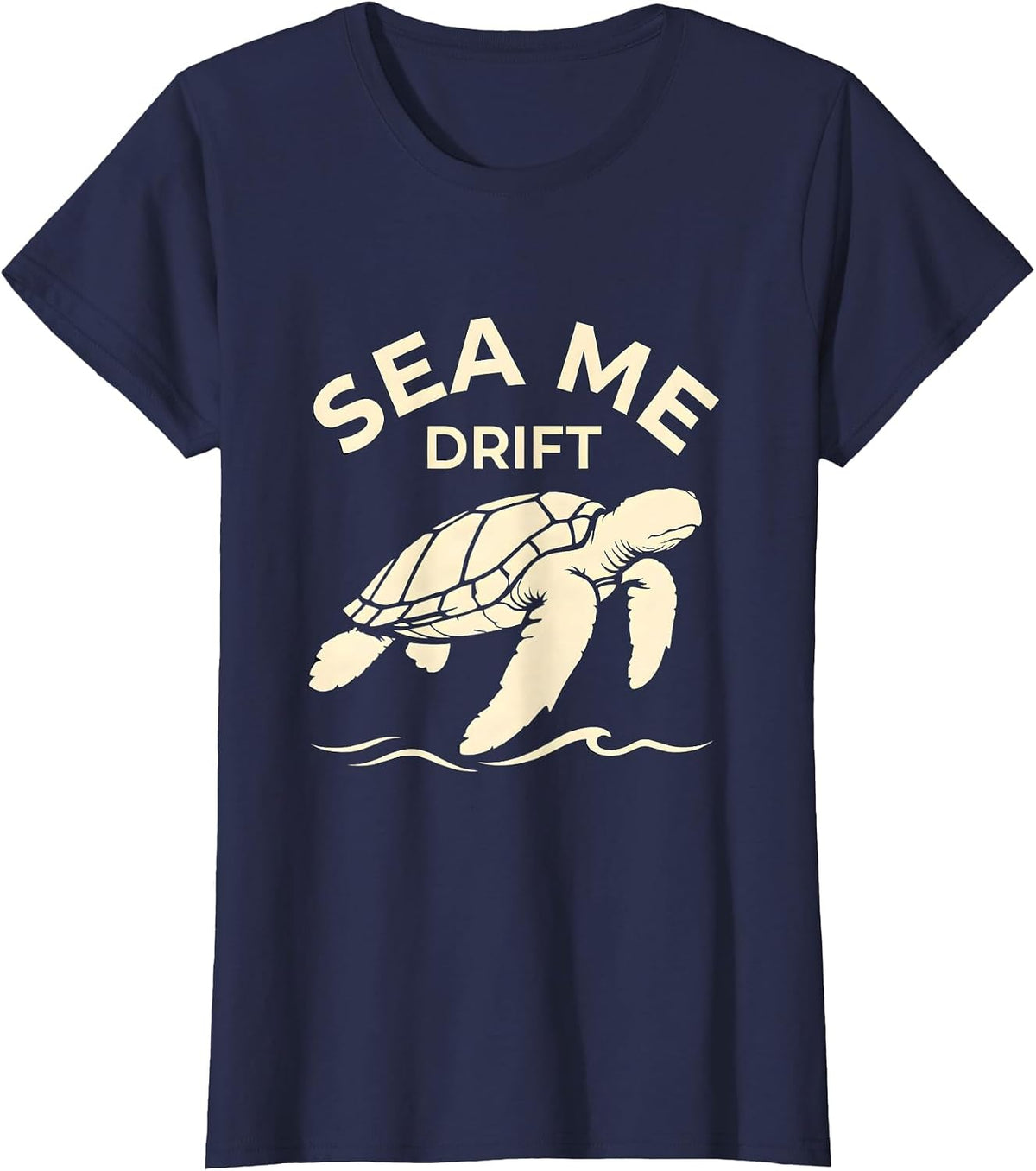Women's Sea Me Drift Silhouette Sea Turtle Beach Vacation Souvenir T-Shirt - Navy Blue