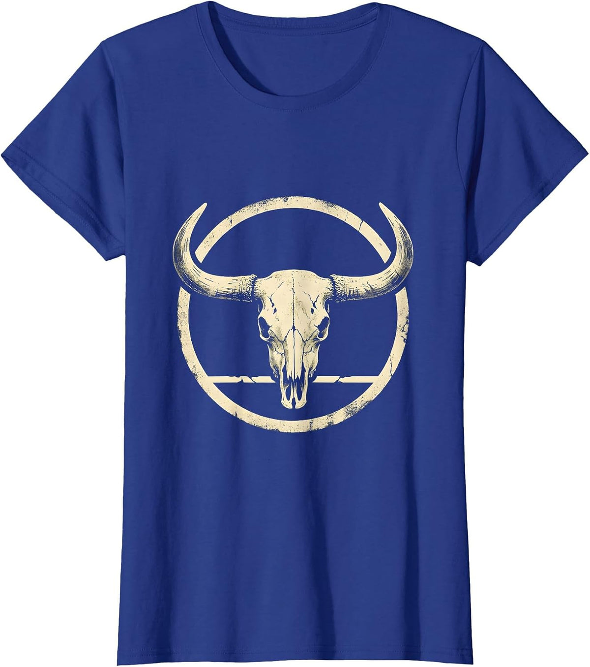 Women's Sealed Longhorn Skull Boho Western Cowgirl Pride T-Shirt - Royal Blue