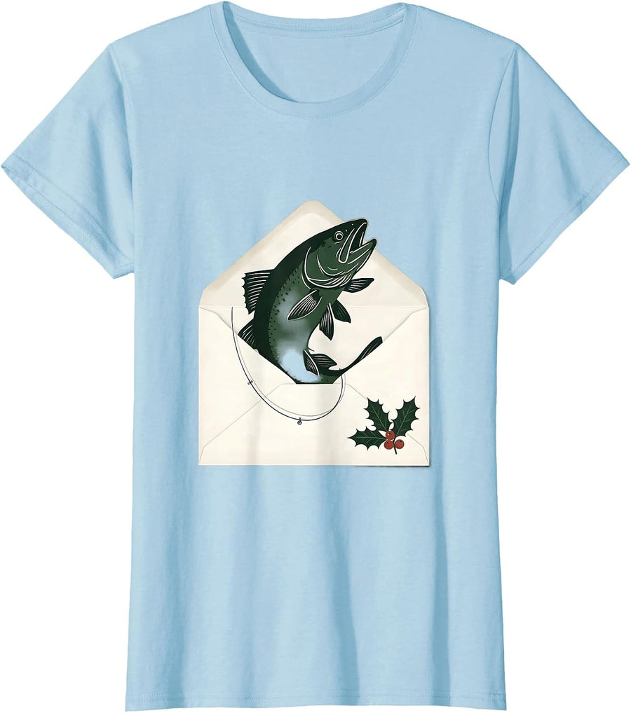 Women's Cheerful Trout Minimalist Christmas Fishing Humor Gift T-Shirt - Baby Blue