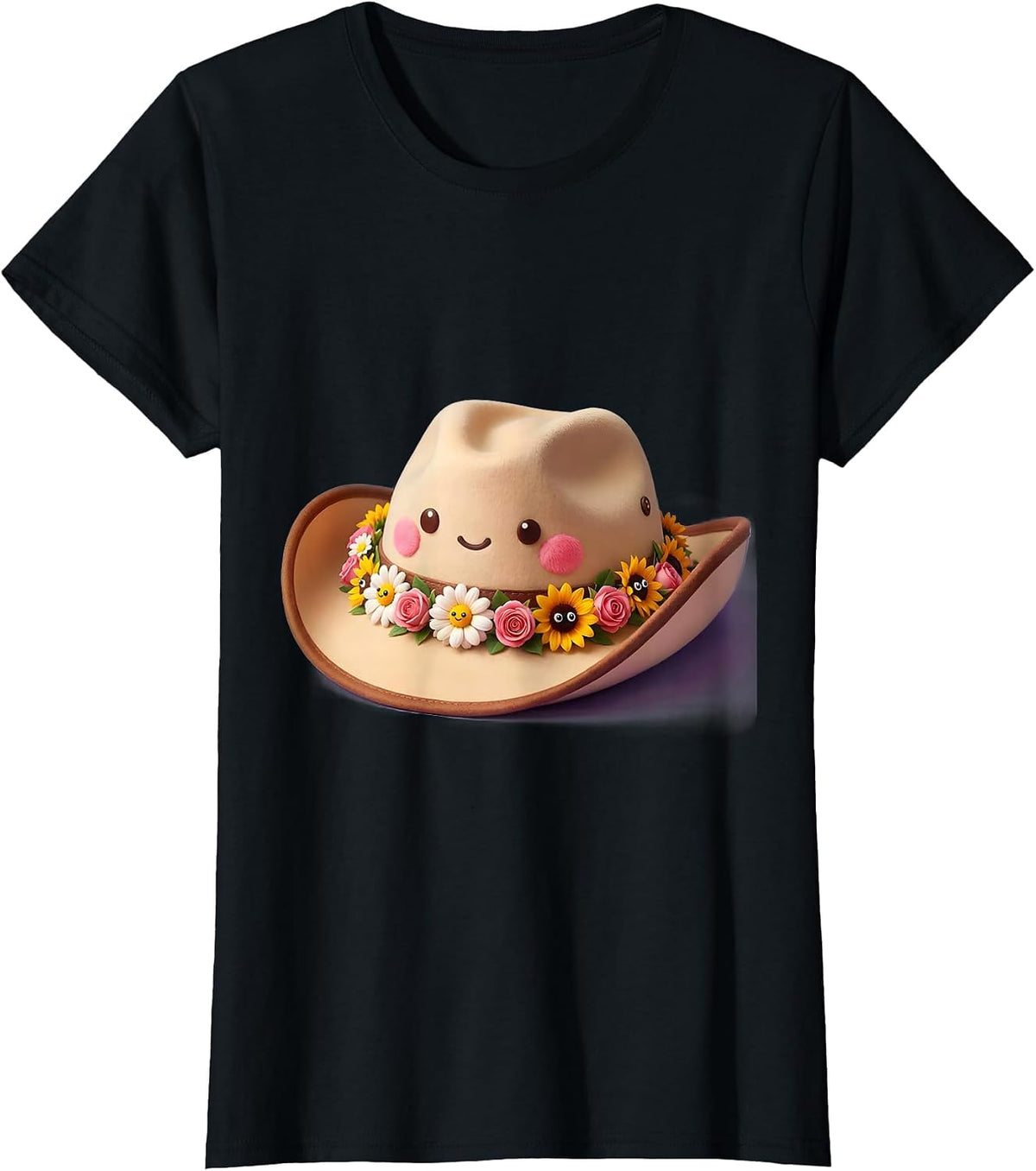 Floral Cowgirl Hat Wildflower Western Design T-Shirt - Black
