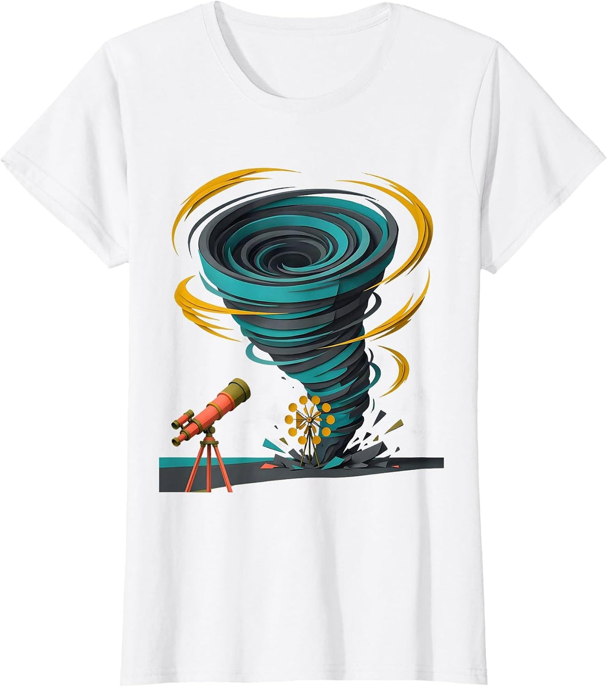 Women's Buoyant Tornado Funnel Midcentury Modern Meteorology Humor T-Shirt - White