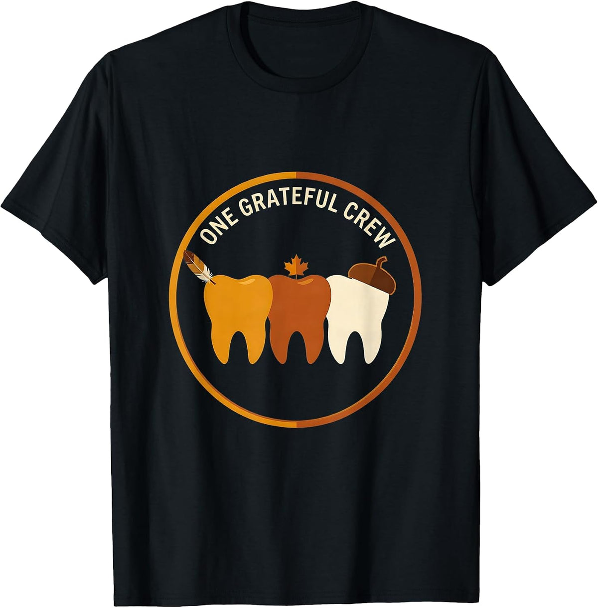 Men's One Grateful Crew Funny Dental Thanksgiving Team Novelty T-Shirt - Black