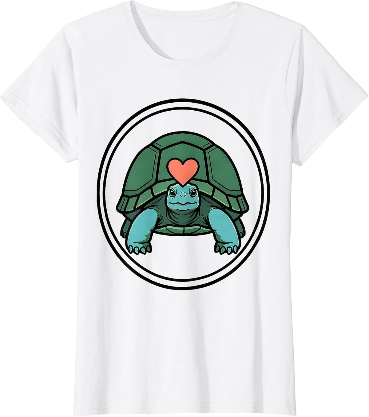 Calm Tortoise Heart Shape Circle Badge Kids Animal Lover T-Shirt - White