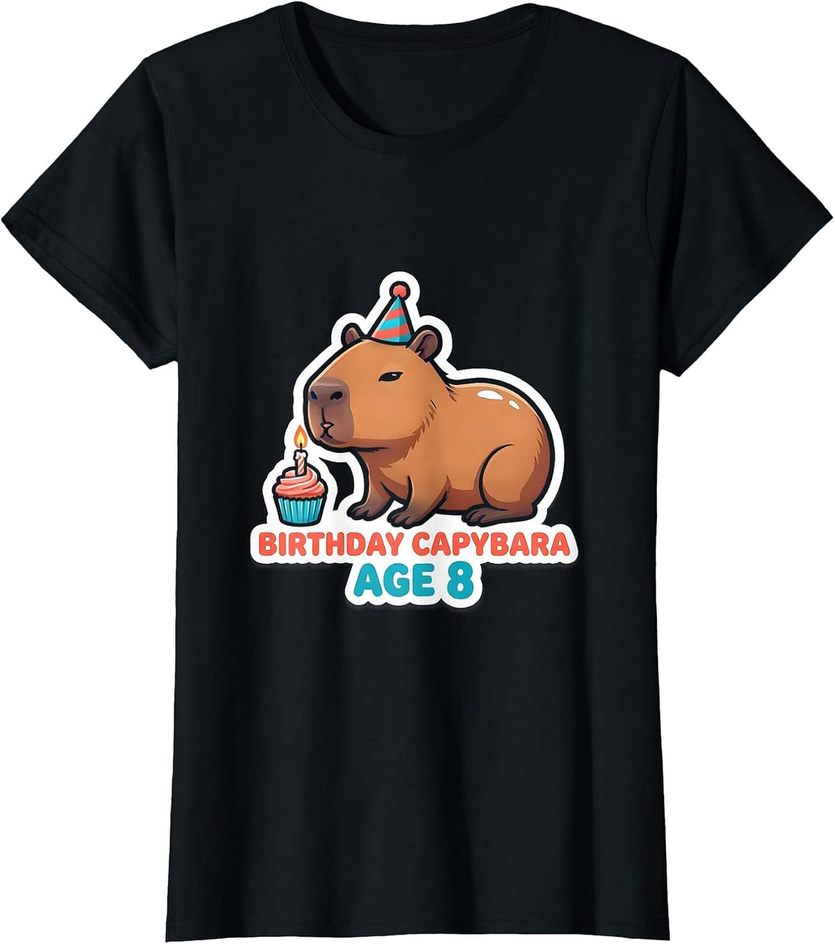 Birthday Capybara Age 8 Funny Capybara Meme Animal Lover T-Shirt - Black