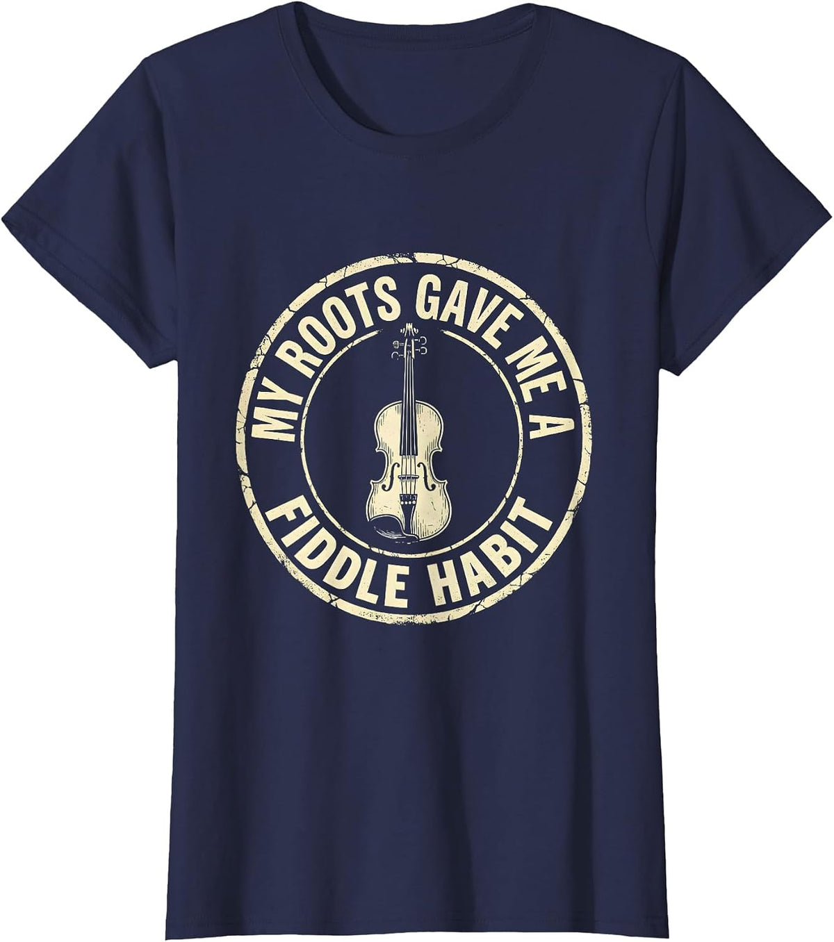 Women's My Roots Gave Me A Fiddle Habit Boho Western Country Music T-Shirt - Navy Blue