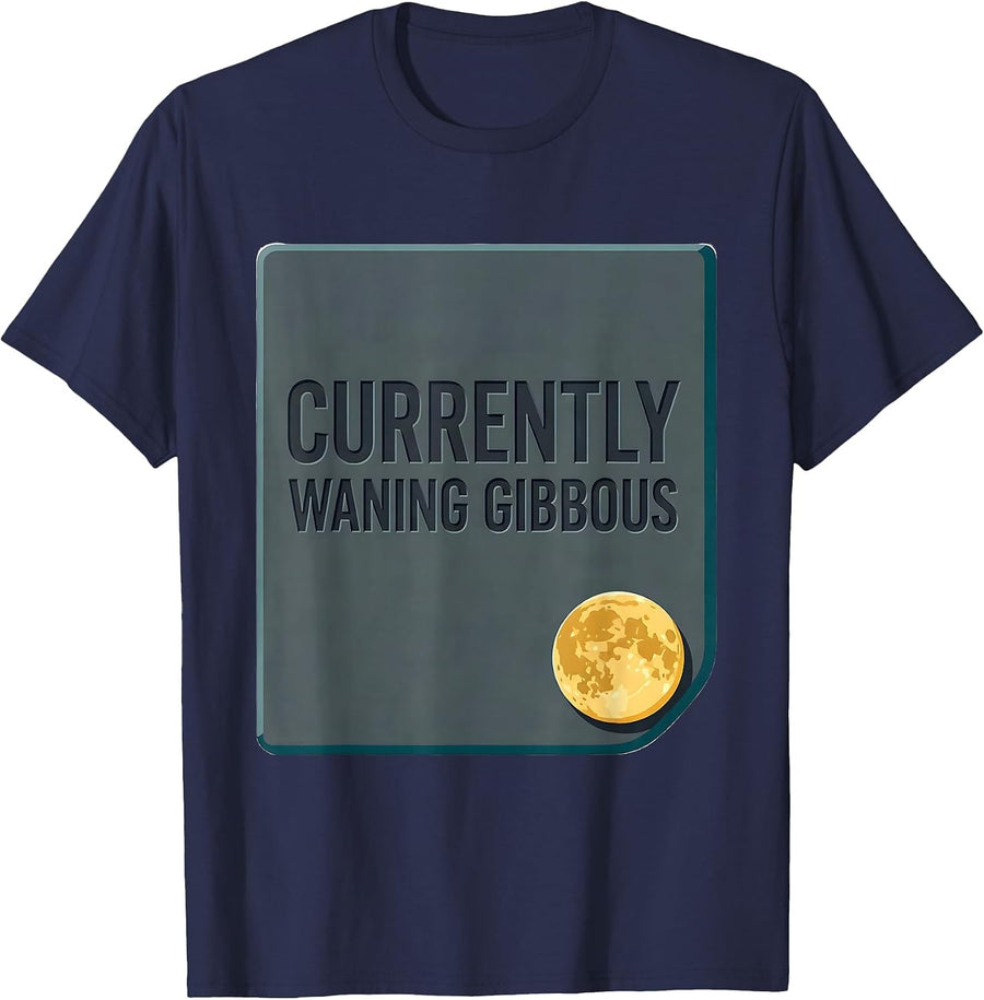 Currently Waning Gibbous Vintage Celestial Moon Phase T-Shirt - Navy Blue