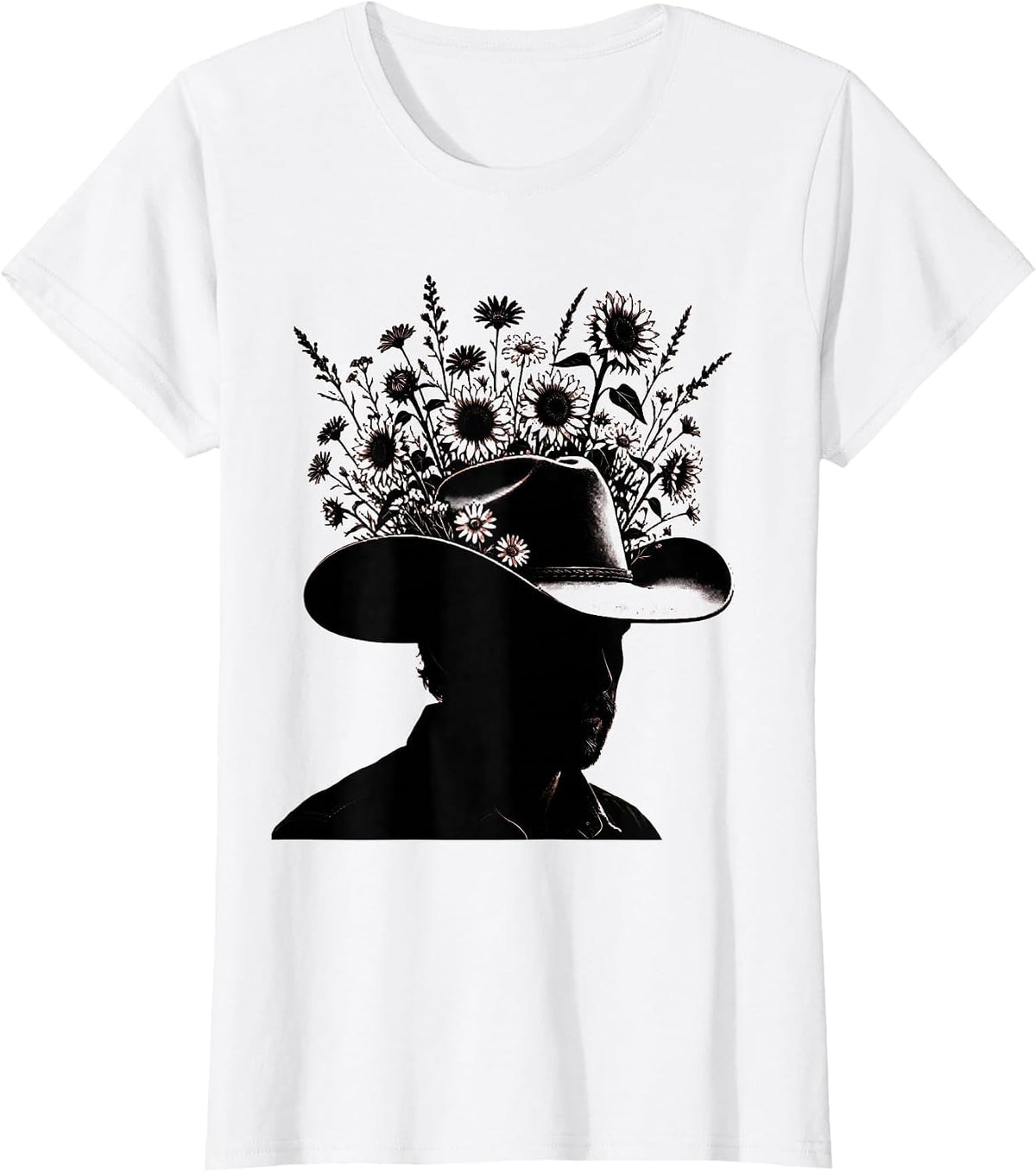 Wildflower Cowgirl Hat Floral Western Illustration T-Shirt - White