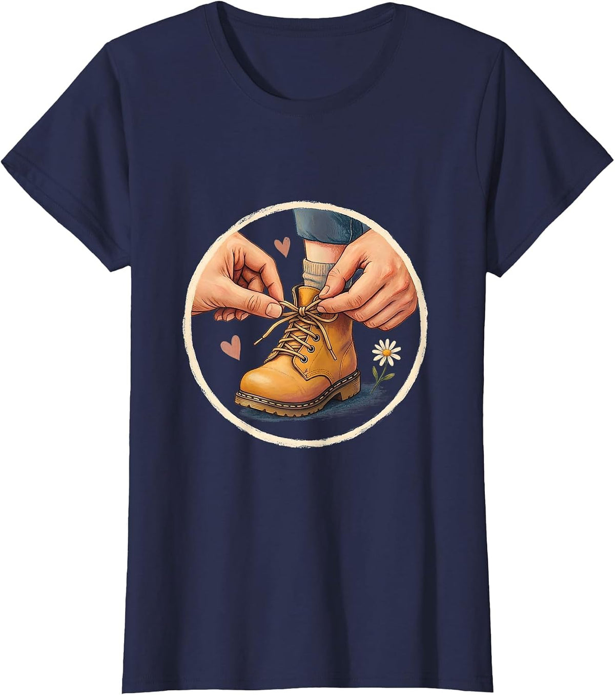 Women's Daycare Teacher Tying Shoelace Graphic T-Shirt - Navy Blue