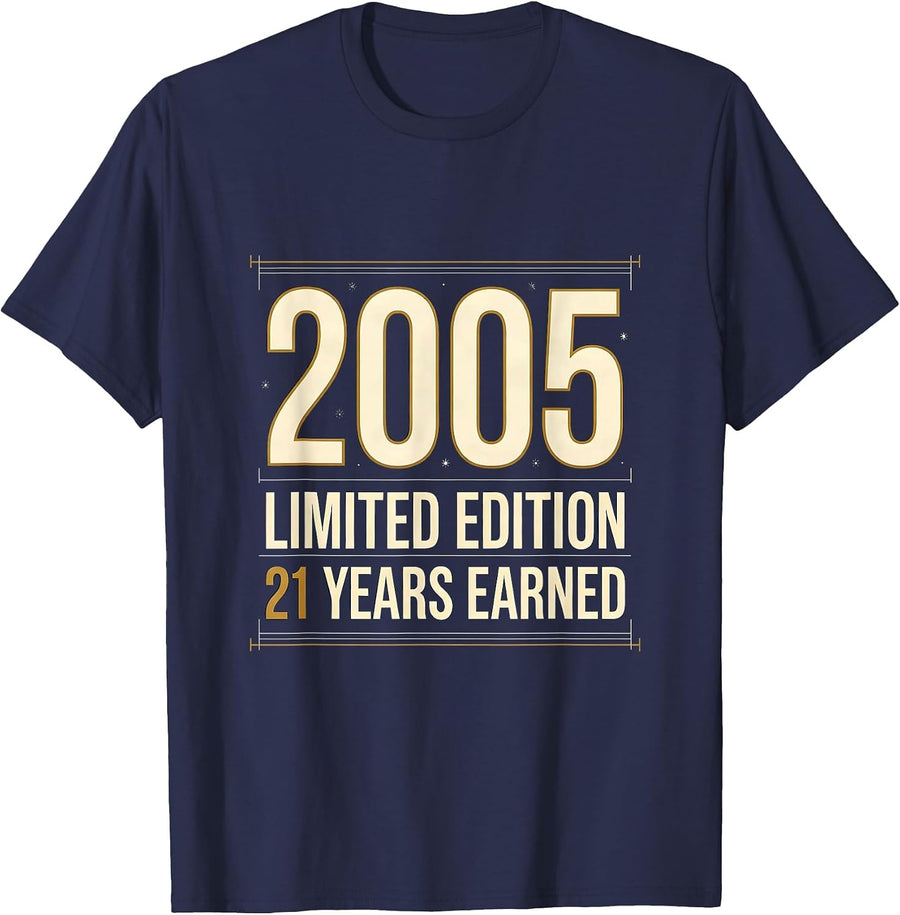 2005 Limited Edition 21 Years Earned Vintage Birthday T-Shirt - Navy Blue