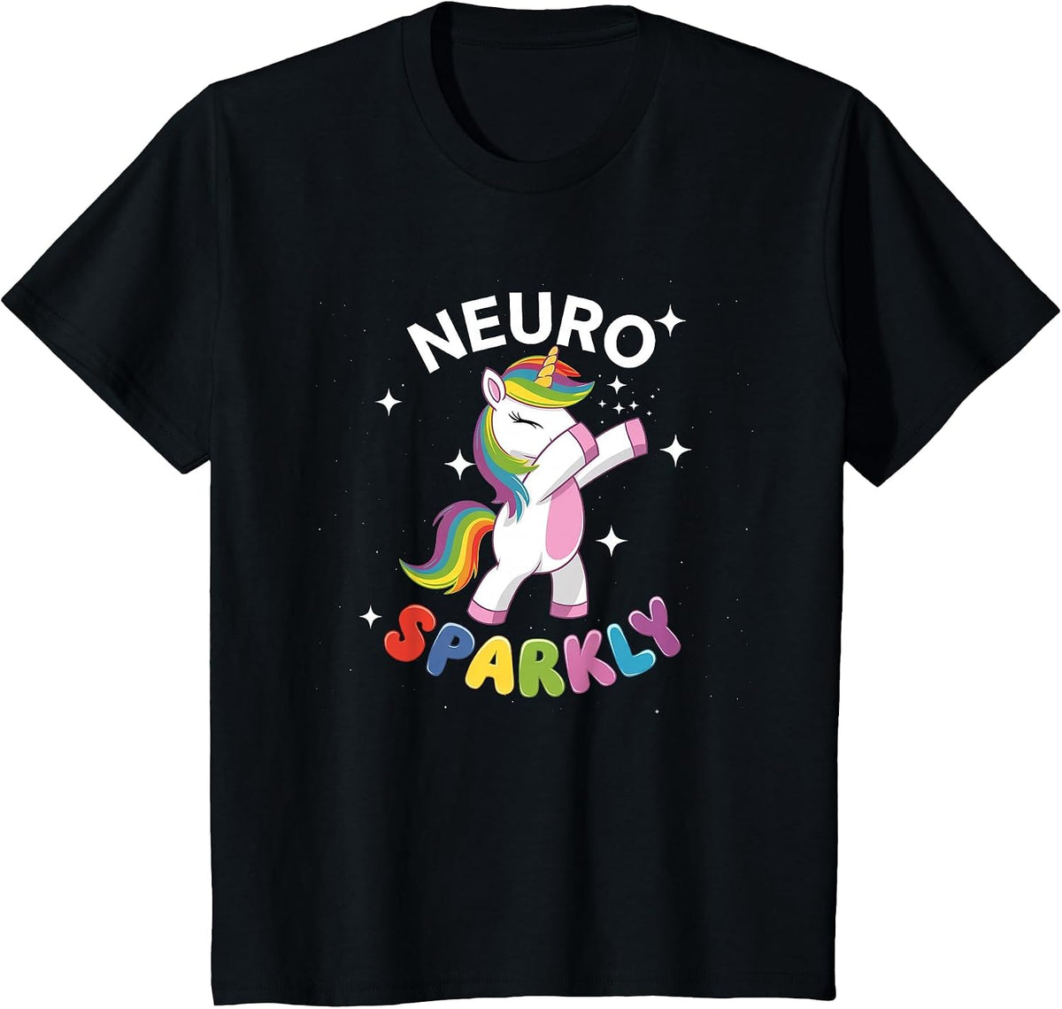 Neurodivergent Neurosparkly Neurodivergence Unicorn ADHD ASD T-Shirt - Black