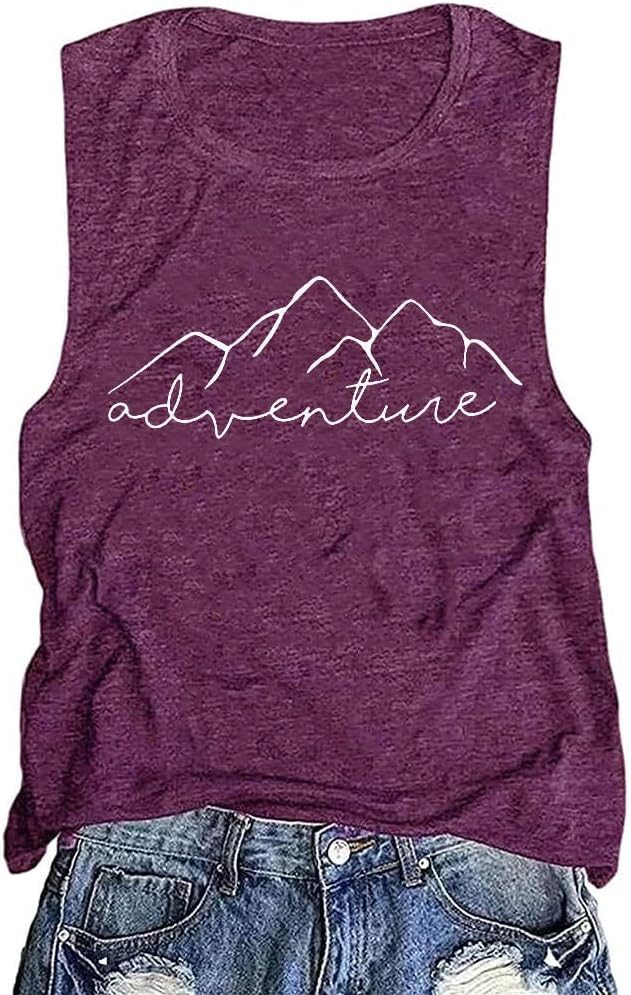 Women Mountain Adventure Workout Tanks Hiking Camping Graphic Athletic Sleeveless Funny Tee Tops - Purple