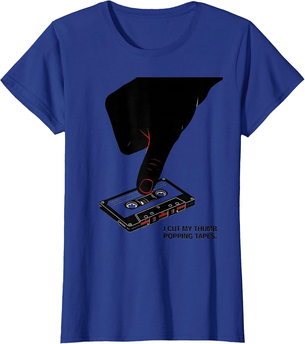 Women's I Cut My Thumb Popping Tapes Vintage 90s Hip Hop Lyric T-Shirt - Royal Blue