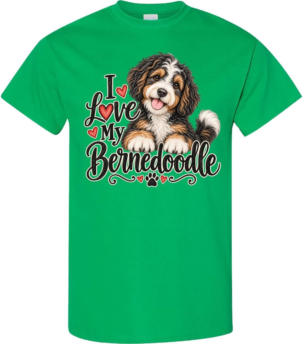 inktastic I Love My Bernedoodle Adult T-Shirt - Kelly Green