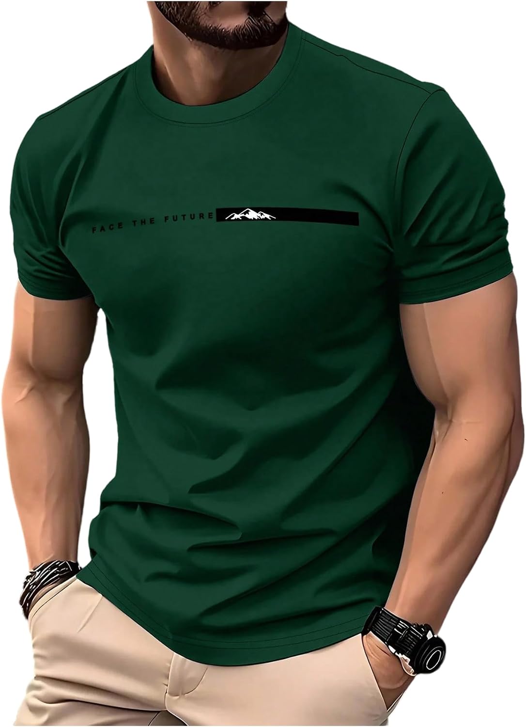 RoseSeek Men's Color Block Short Sleeve Tee Shirts Casual Summer T-Shirt - Dark Green