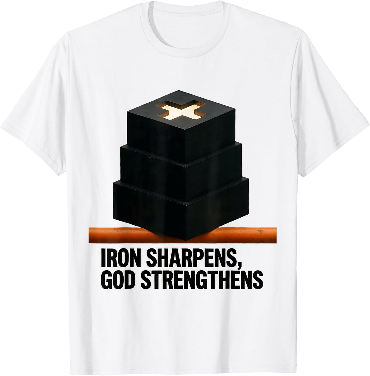 Men's Iron Sharpens God Strengthens Brutalist Christian Gym T-Shirt - White