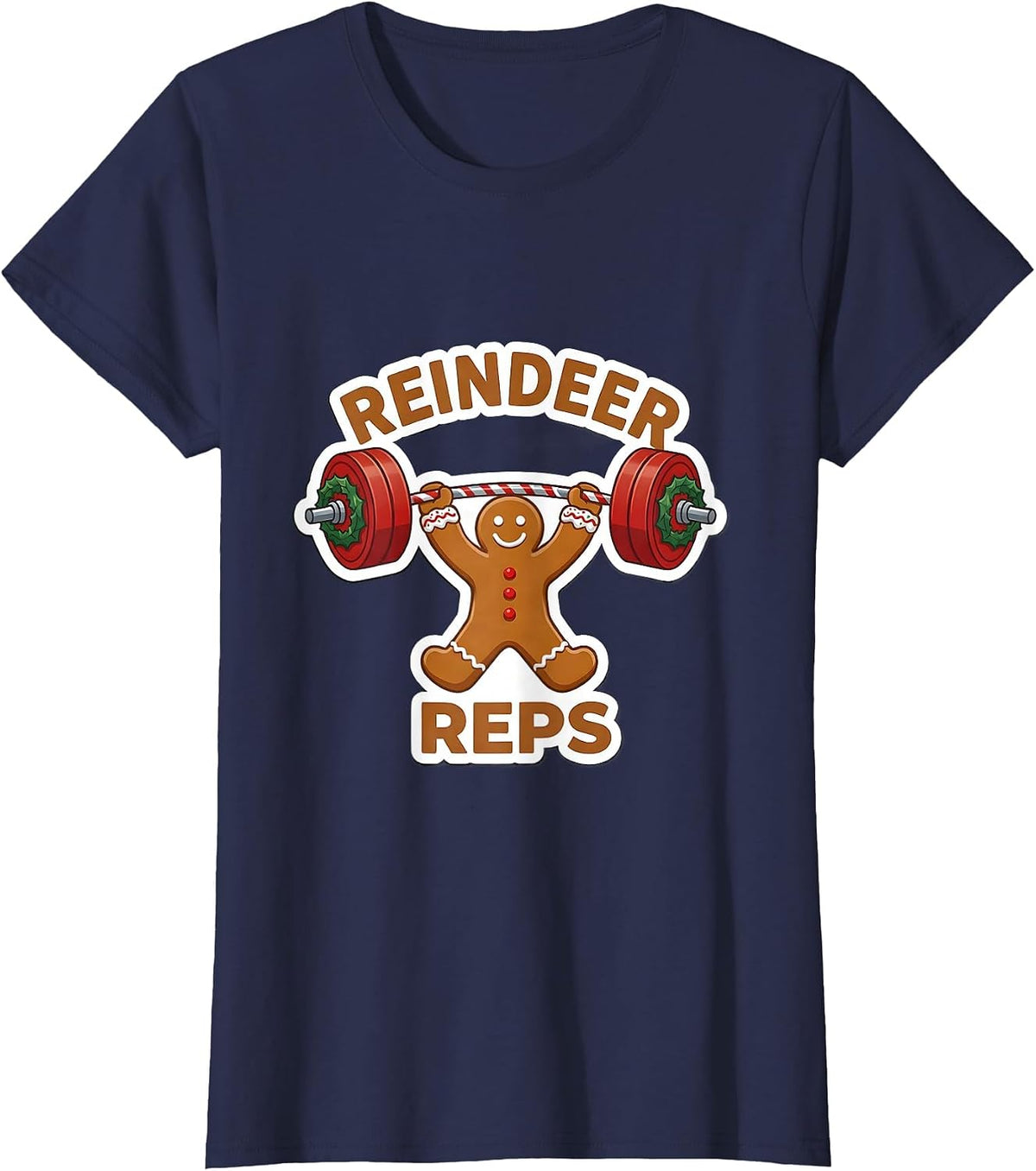 Women's Reindeer Reps Funny Christmas Gym Weightlifting Workout T-Shirt - Navy Blue
