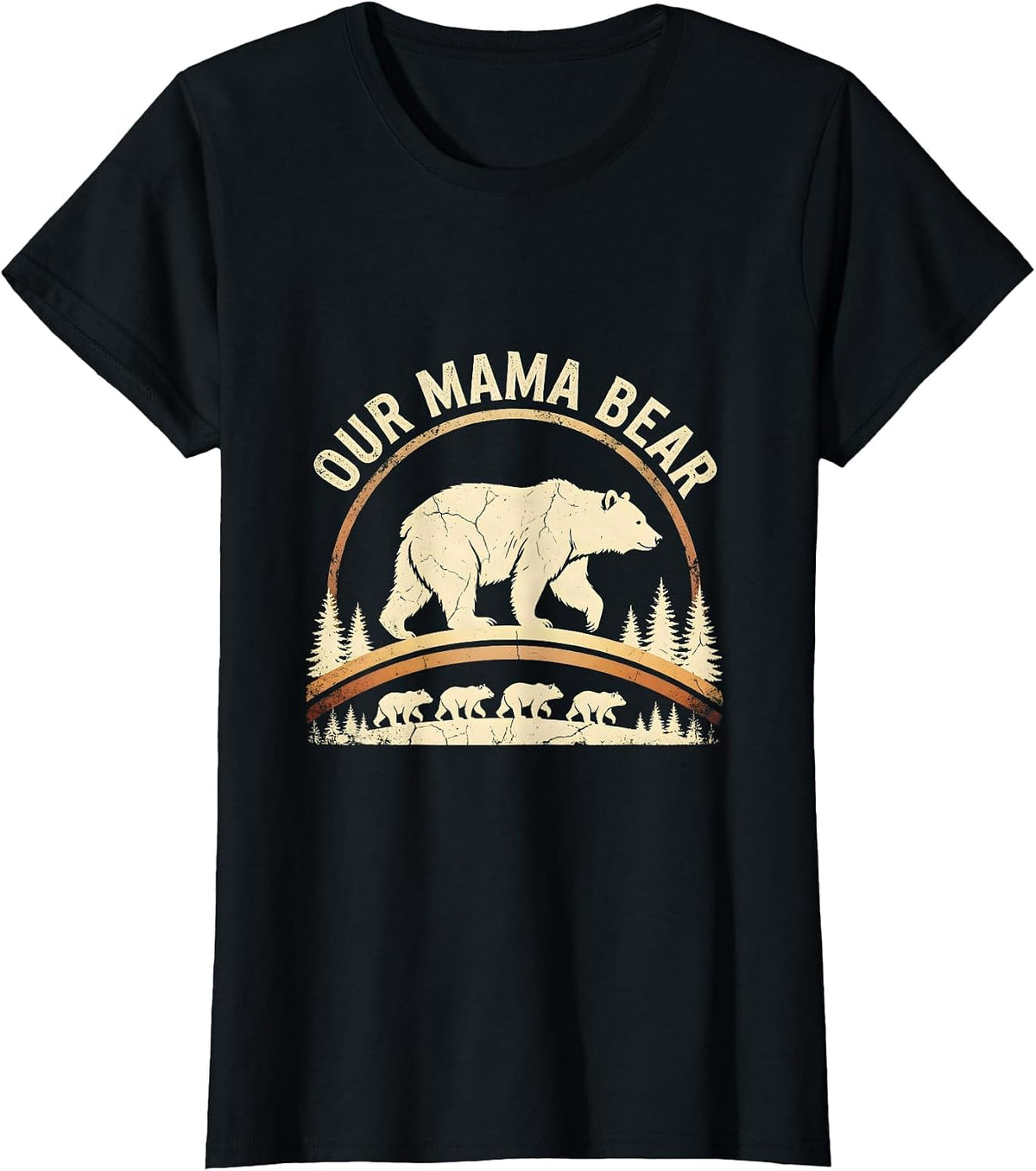 Women's Our Mama Bear Boho Western Mama Cub Matching Family T-Shirt - Black