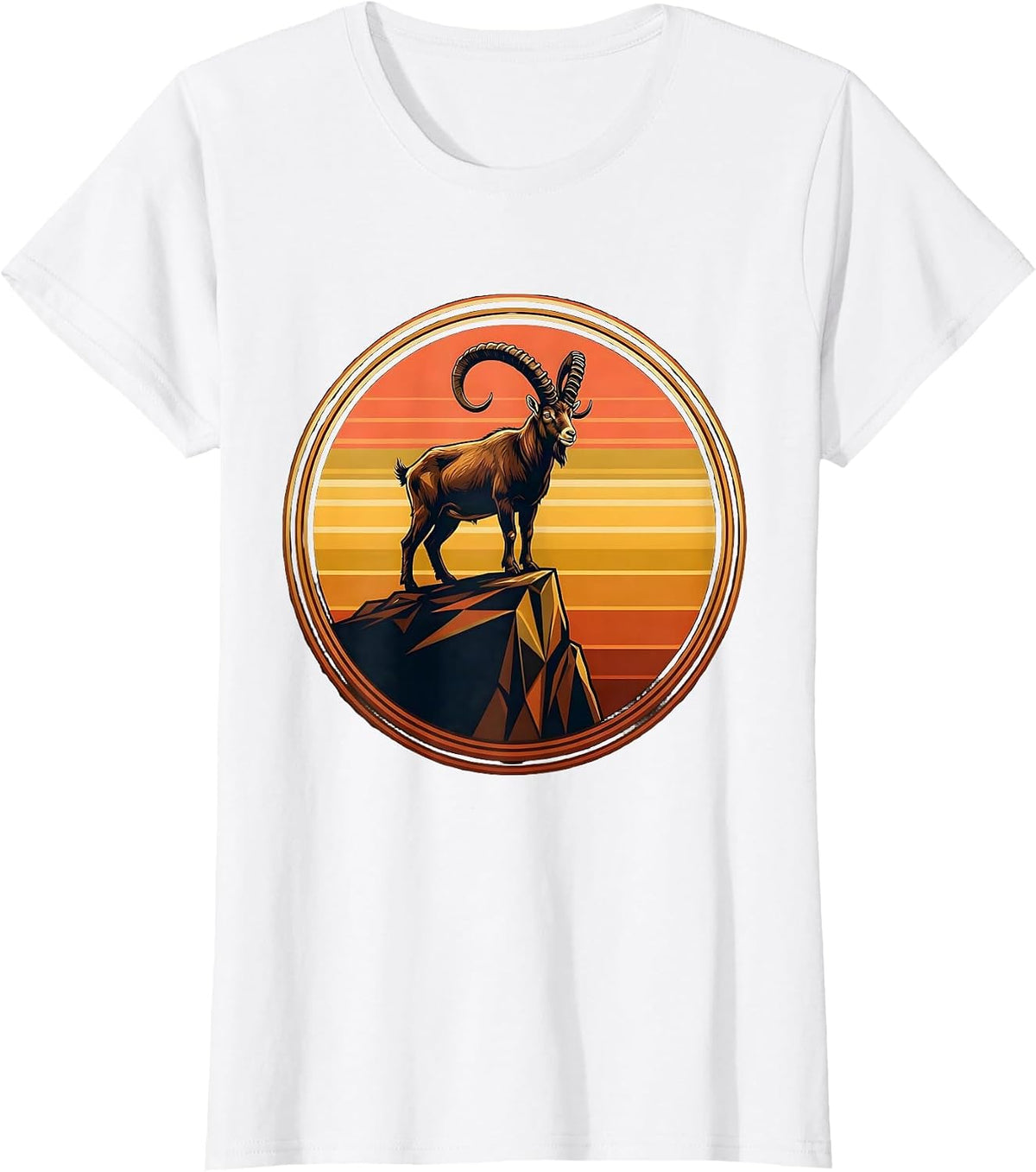 Mountain Goat Jagged Cliff Edge Wildlife Graphic T-Shirt - White