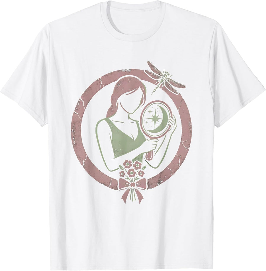Men's Cosmic Reflection Galaxy Mirror Art Design T-Shirt - White