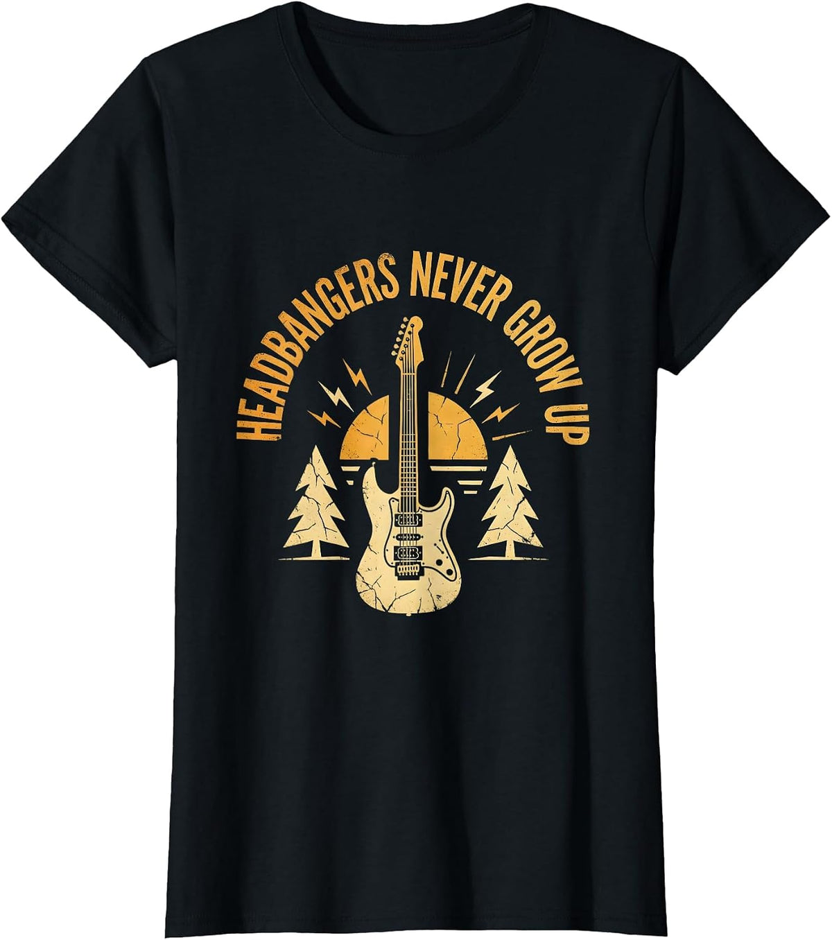 Women's Headbangers Never Grow Up 80s Rock Band Design T-Shirt - Black