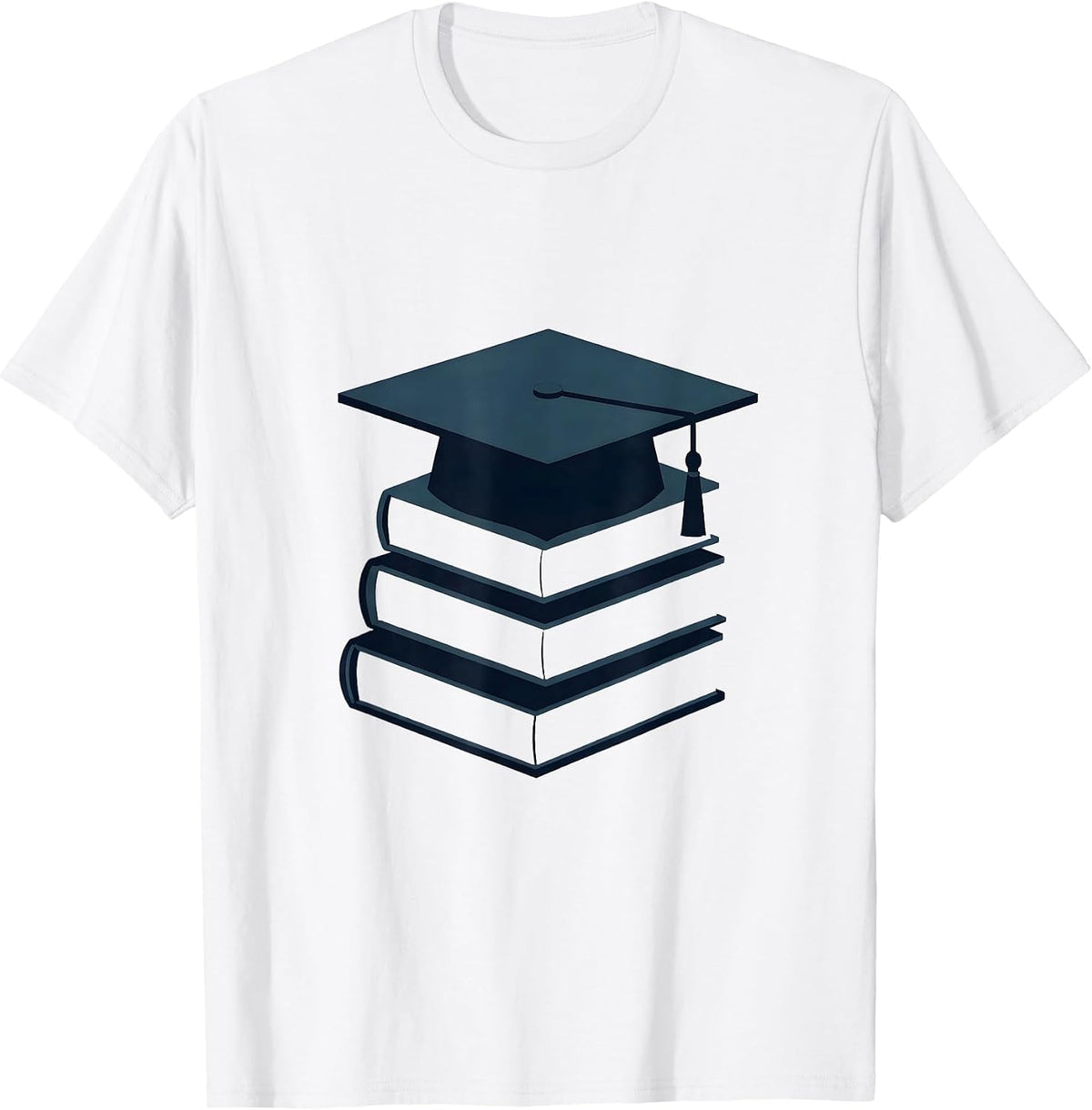 Men's School Counselor Stacked Books Graduation Cap T-Shirt - White