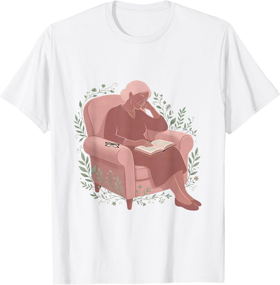 Men's Grandma Napping With Book Cozy Mimi Gift T-Shirt - White