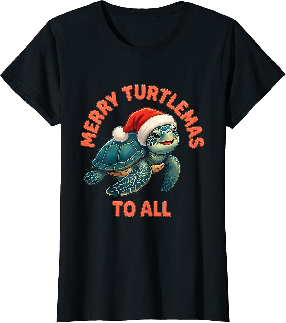 Merry Turtlemas To All Cute Kawaii Sea Turtle Santa Hat T-Shirt - Black