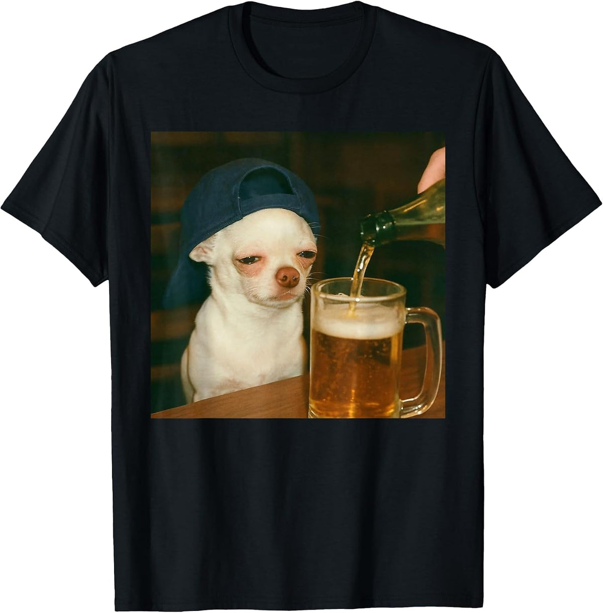 Funny Chihuahua Beer Meme Dog Reaction Humor Funny Dog Meme T-Shirt - Black