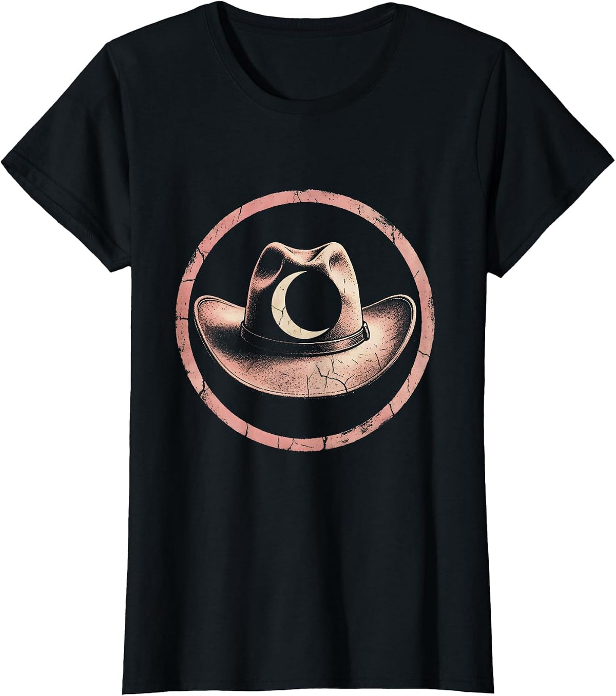 Women's Cowgirl Hat Crescent Moon Western Graphic T-Shirt - Black