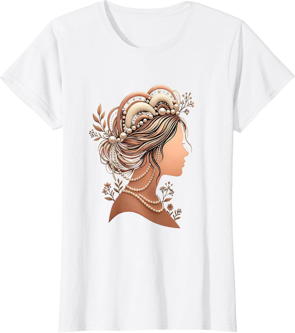 Women's Glam Crown and Pearls Mimi Graphic Tee T-Shirt - White