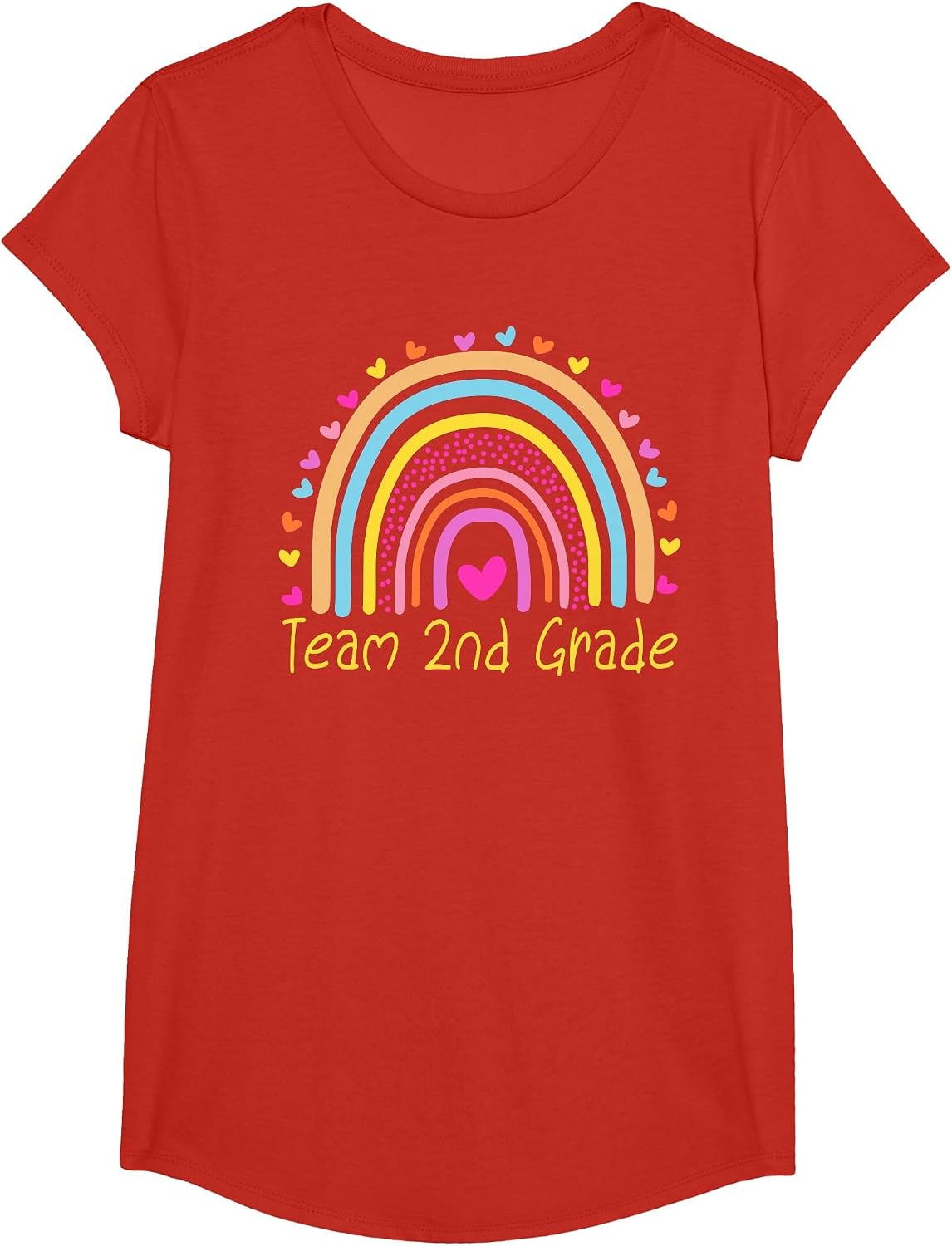 Second Team 2nd Grade Teacher Rainbow T-Shirt - Girls Red