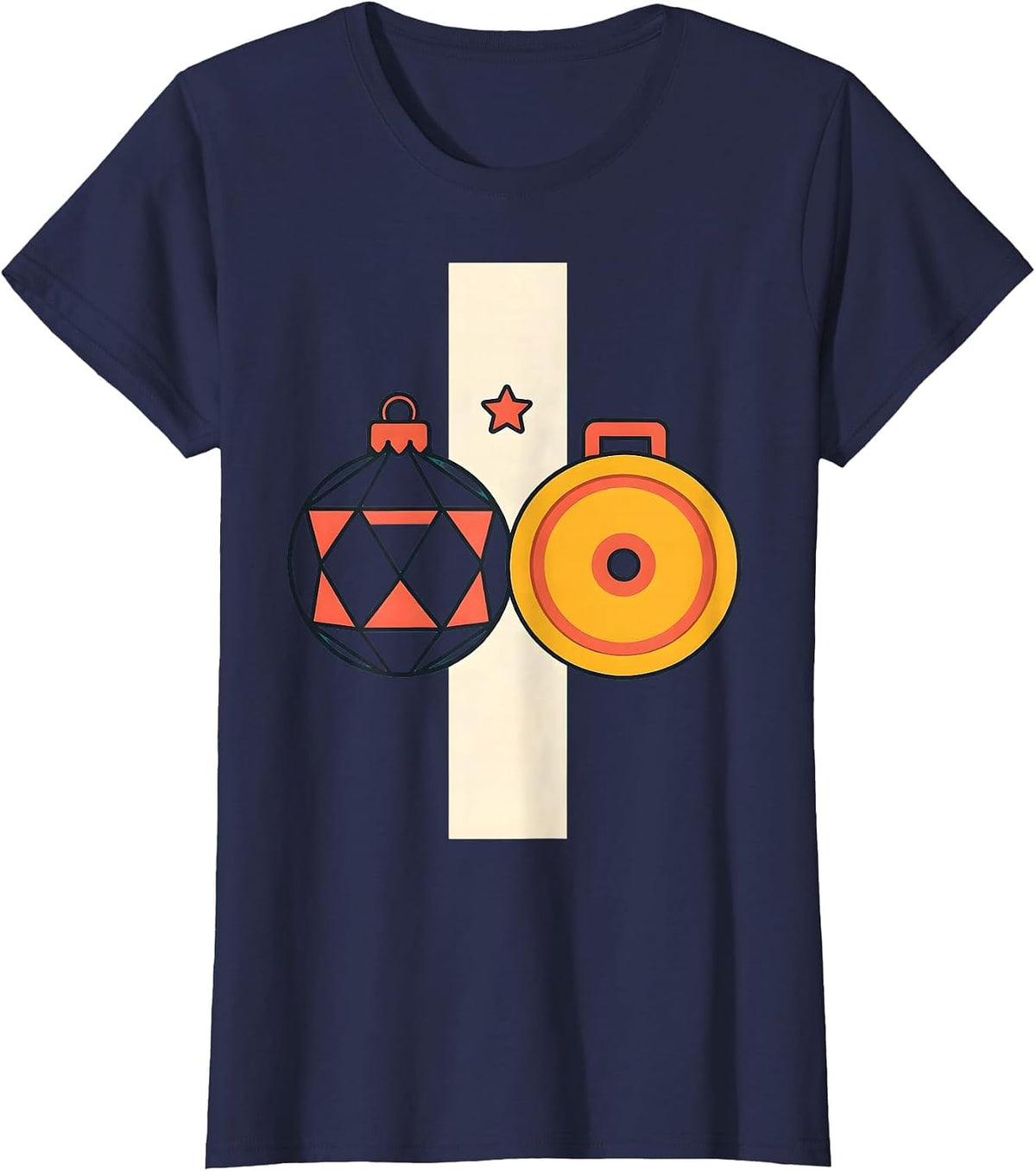 Women's Christmas Bauble Weight Plate Gym Humor Workout Gift T-Shirt - Navy Blue