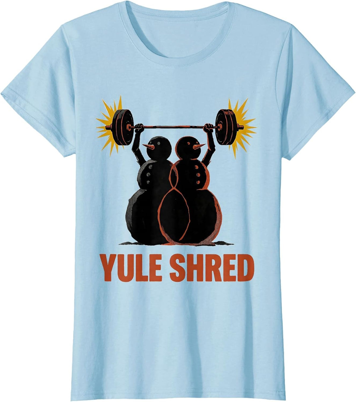 Women's Yule Shred Midcentury Modern Christmas Gym Weightlifting T-Shirt - Baby Blue