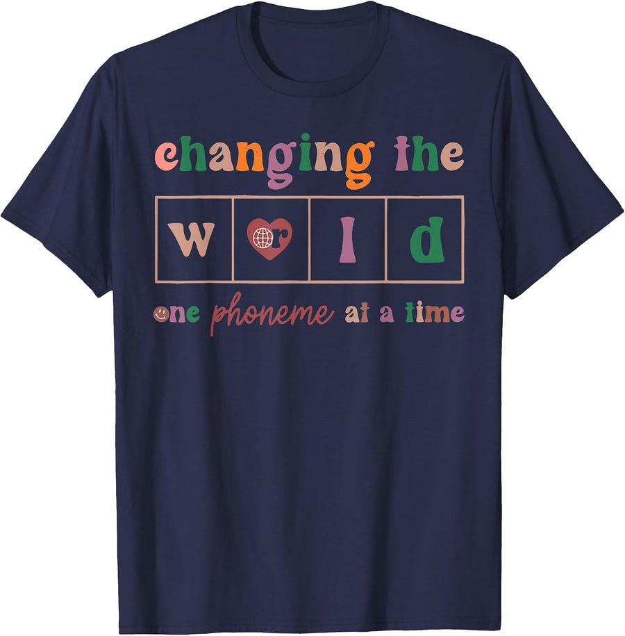 Changing the World One Phoneme at a Time Phonics Teacher T-Shirt - Navy Blue