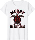 Women's Merry Sea Turtlemas Whimsical Sea Turtle Lover Christmas T-Shirt - White