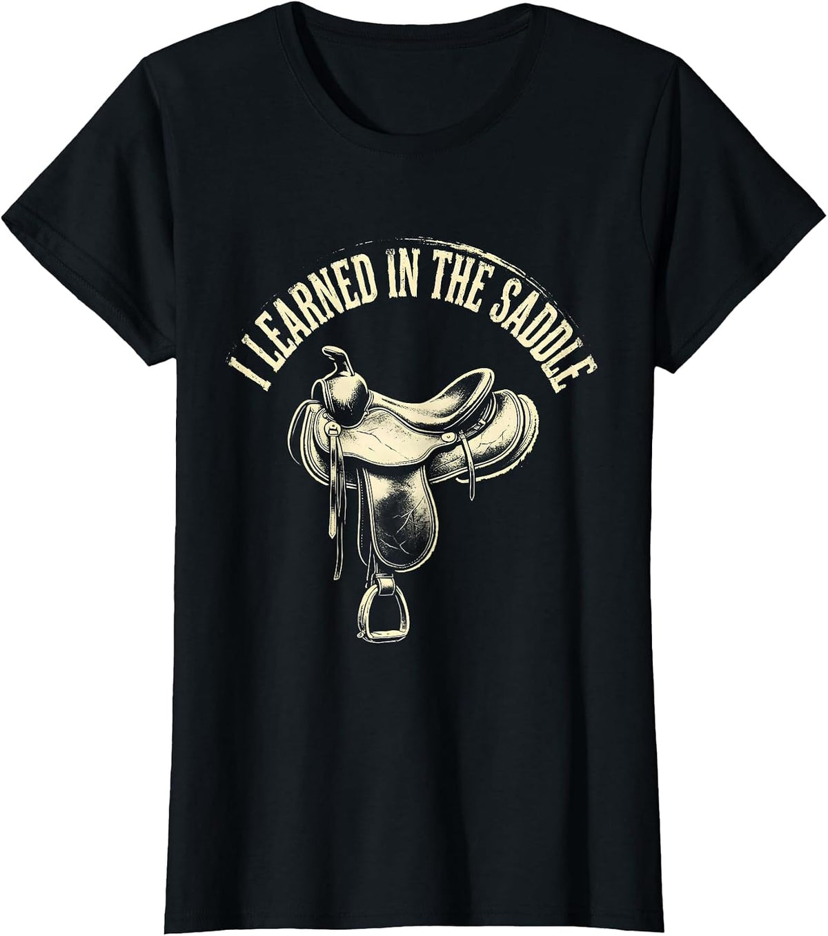 Women's I Learned In The Saddle Boho Western Rodeo Horse Lover Gift T-Shirt - Black