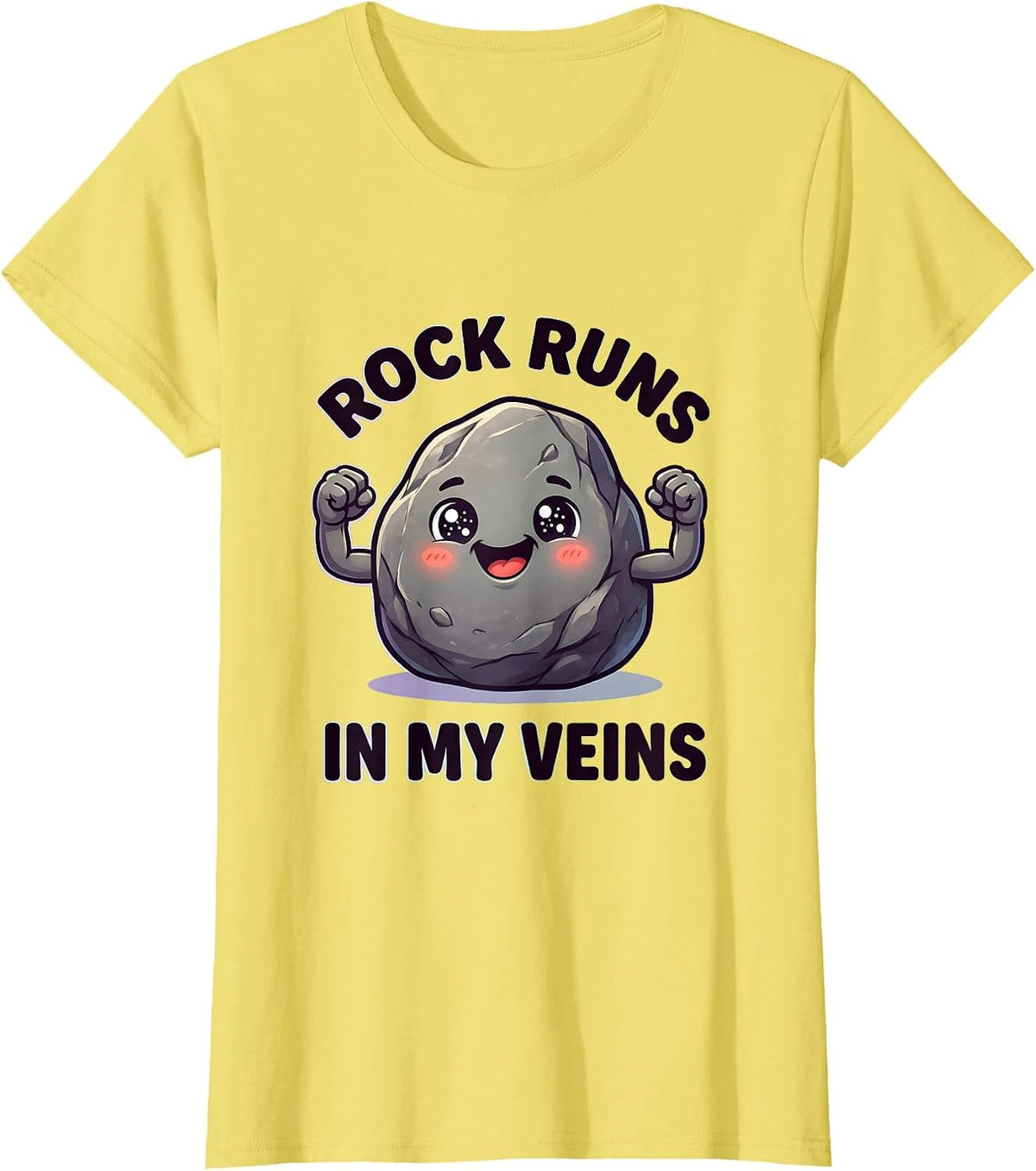 Rock Runs In My Veins Music Lover Design T-Shirt - Lemon Yellow