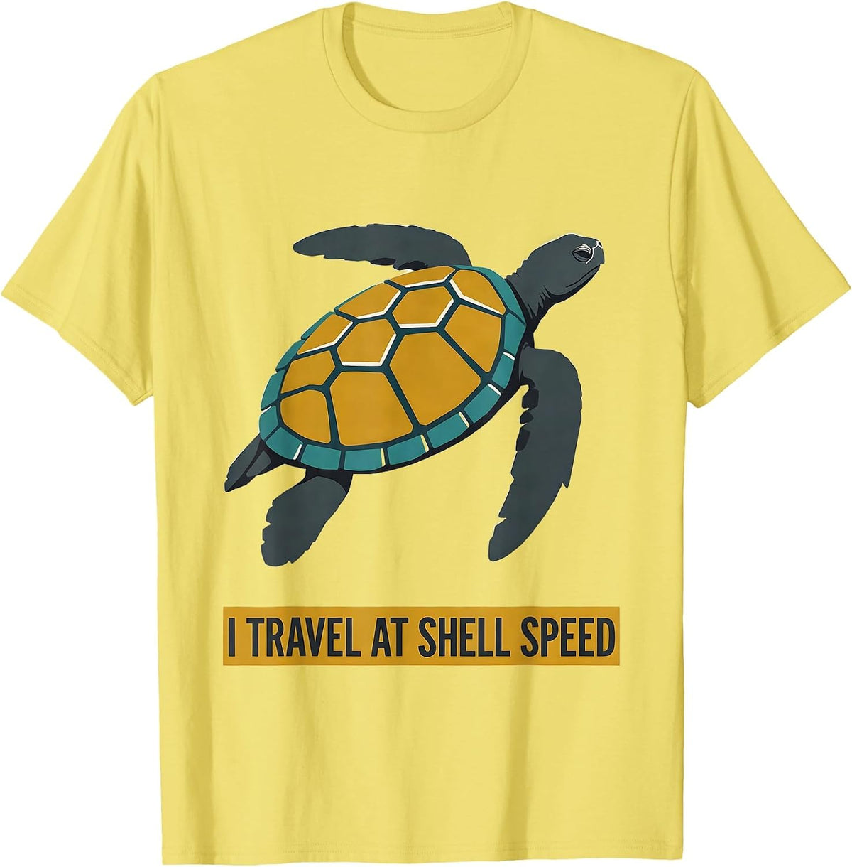 Men's I Travel At Shell Speed Midcentury Modern Sea Turtle Lover T-Shirt - Lemon Yellow