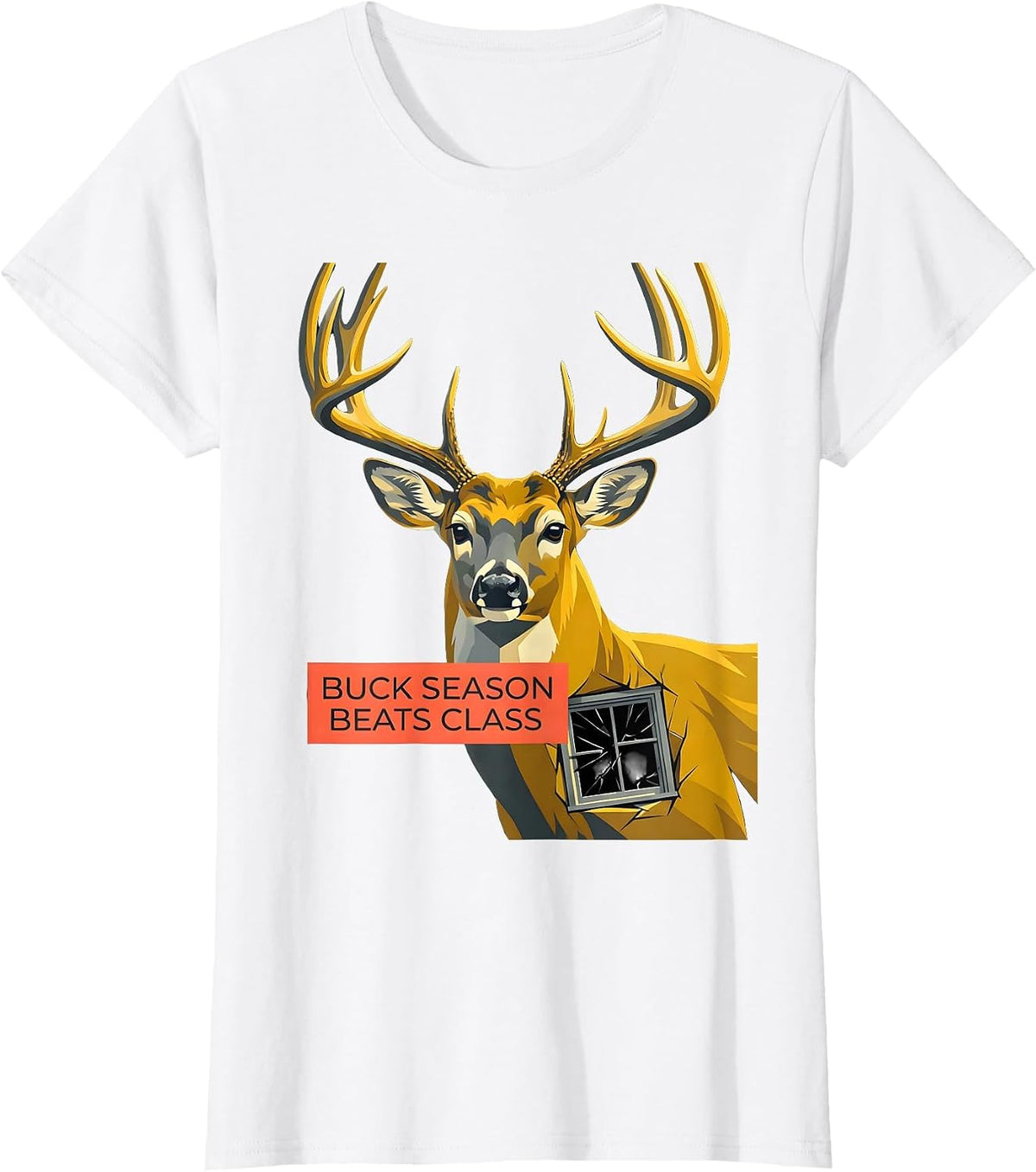 Buck Season Beats Class Funny Deer Hunting Camo Dad Humor T-Shirt - White
