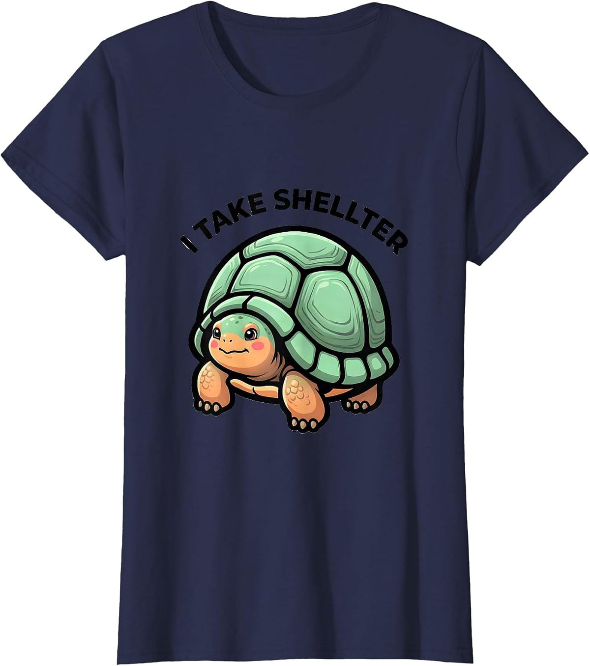 Women's I Take Shellter Cute Kawaii Tortoise Lover Pet Owner Humor T-Shirt - Navy Blue