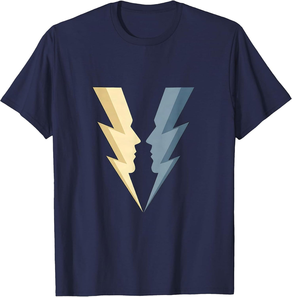 Men's Twin Lightning Bolts Striking Simultaneously T-Shirt - Navy Blue