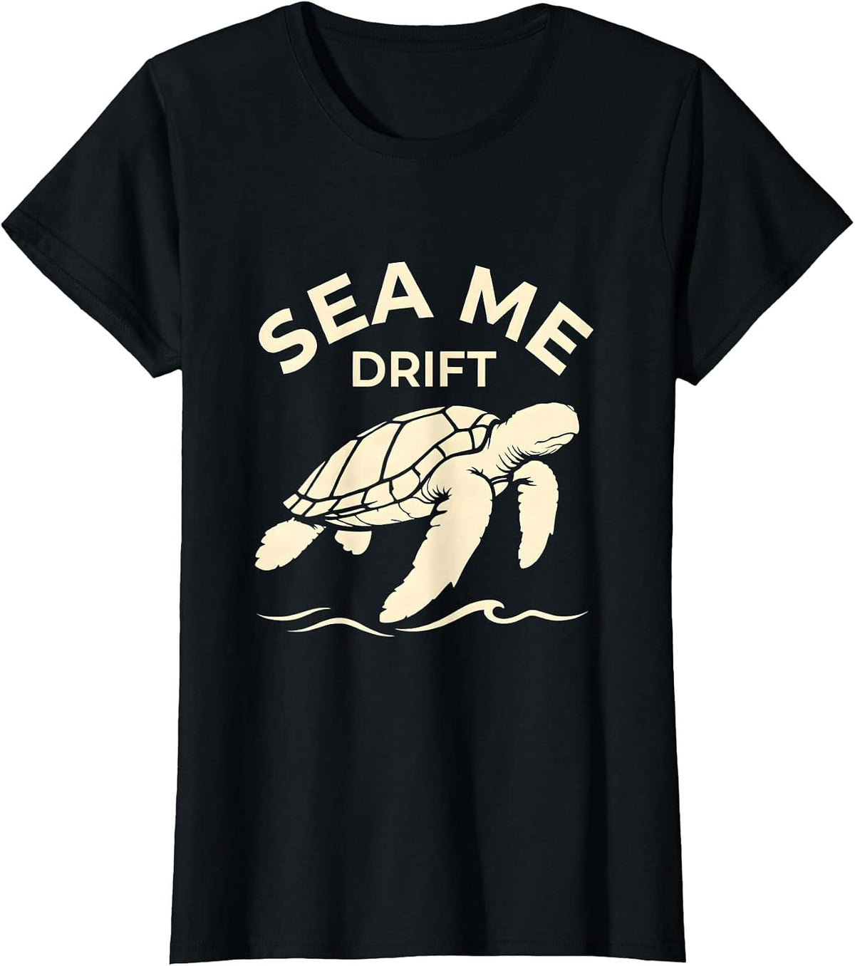 Women's Sea Me Drift Silhouette Sea Turtle Beach Vacation Souvenir T-Shirt - Black