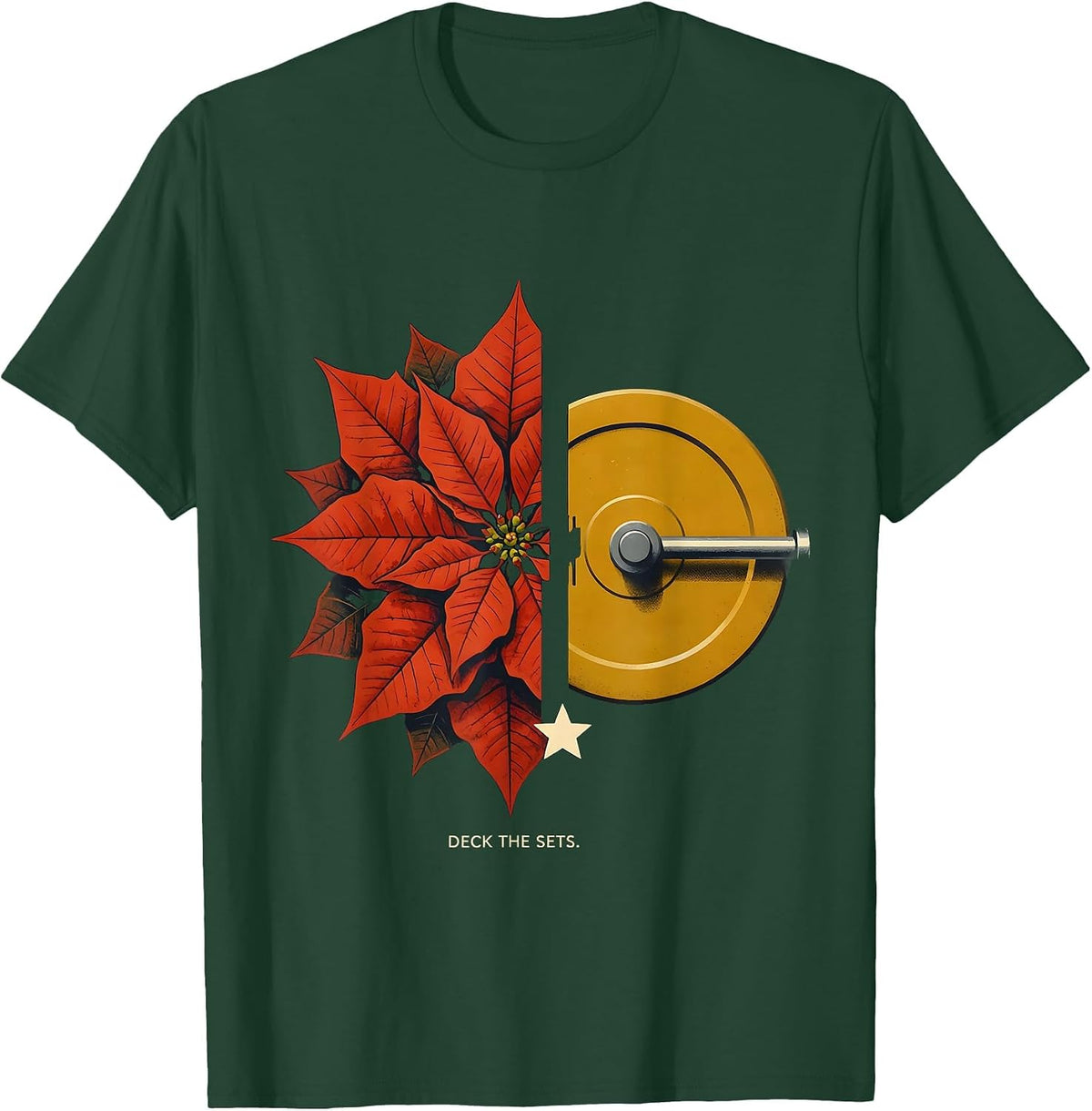 Men's Deck The Sets Midcentury Modern Funny Christmas Gym Workout T-Shirt - Dark Green