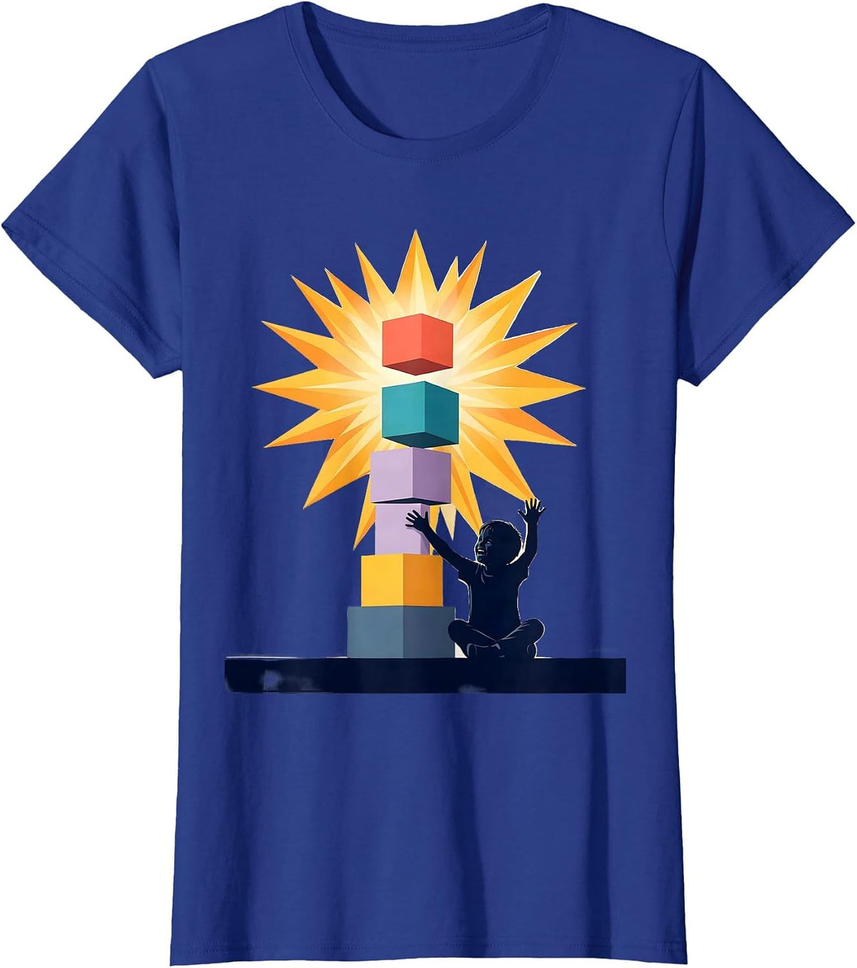 Women's Autism Awareness Child Building Glowing Blocks T-Shirt - Royal Blue