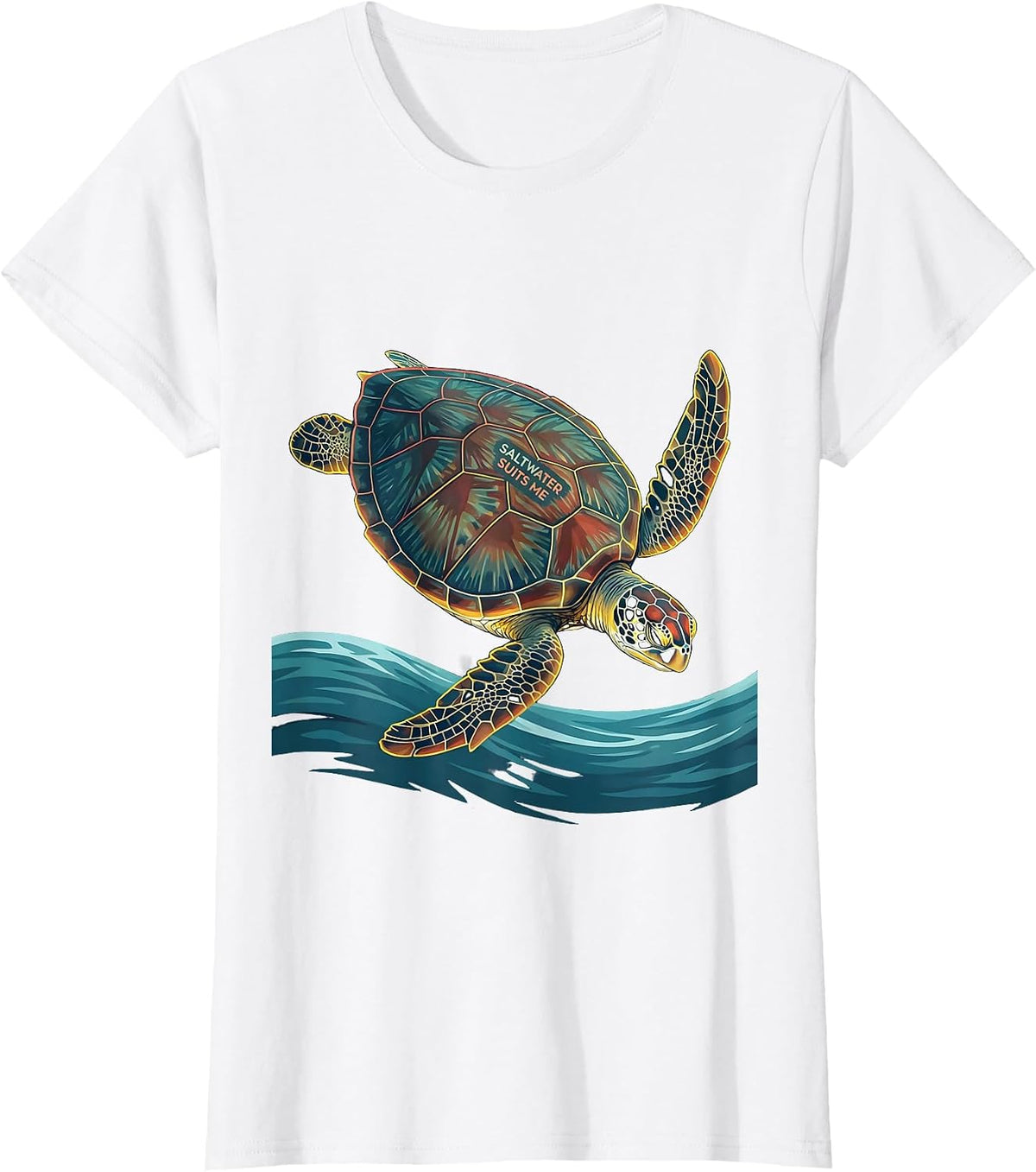 Saltwater Suits Me Flat Vector Sea Turtle Lover Souvenir T-Shirt - White